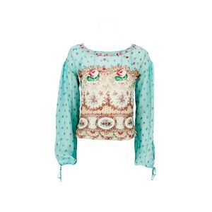 Blumarine S/S 2005 Blue Floral Sequin Silk Blouse